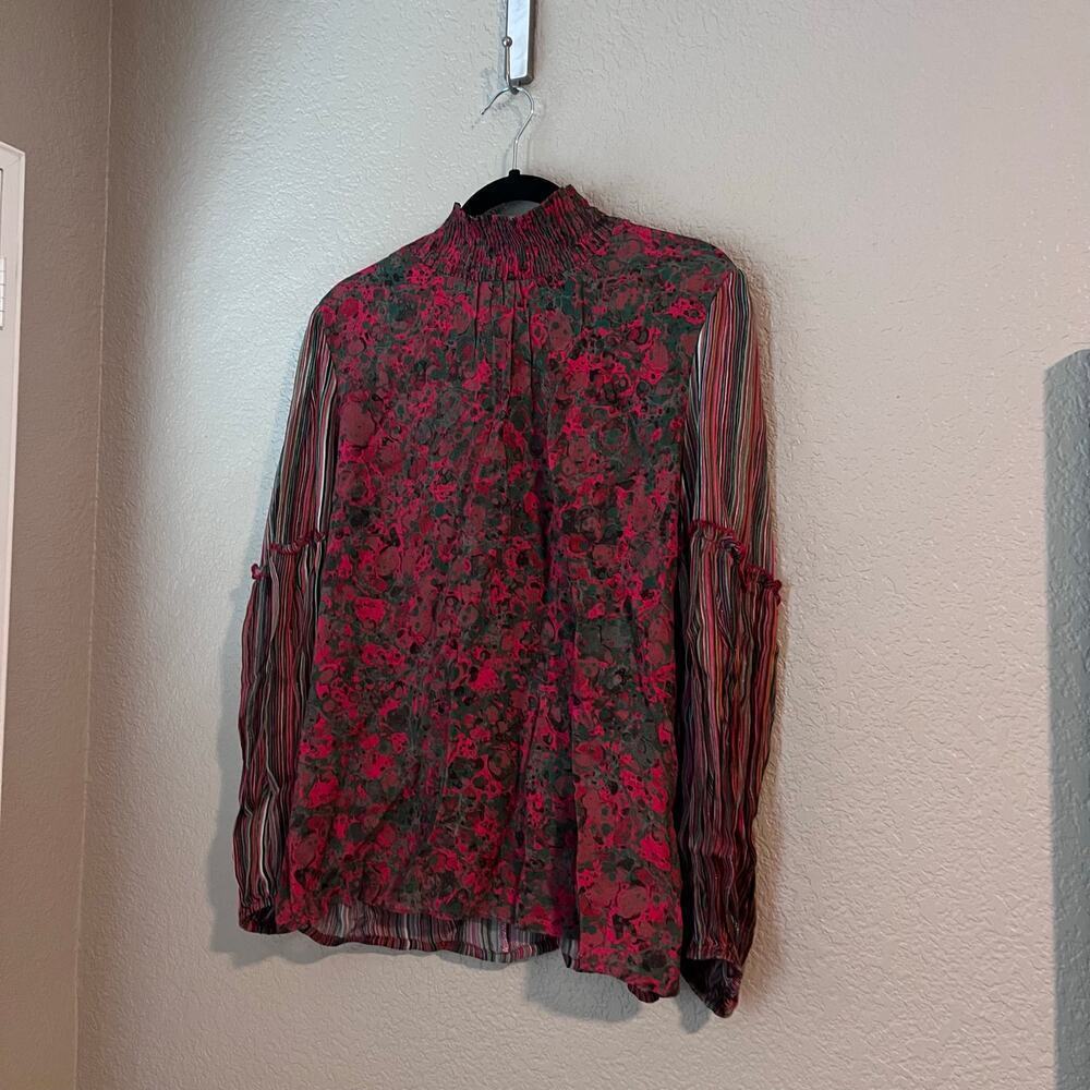 Bl^nk London Anthropologie Peasant Mock Neck Flowy Blouse Women’s Top Small Red - Picture 2 of 8